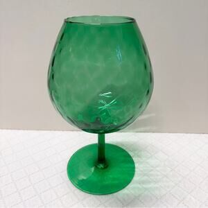 Vintage Empoli Emerald Green Textured Diamond Optic Glass Snifter Vase